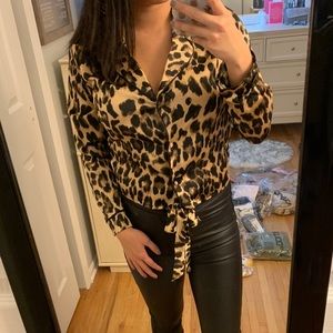 Boohoo petite satin Cheetah blouse